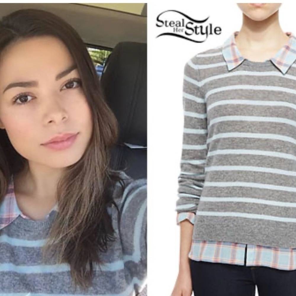 Joie 100% Rika Gray Cashmere Striped Sweater - XS